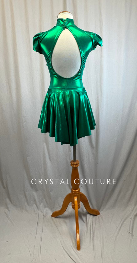 *Brand New* Metallic Emerald Mock Neck Cap Sleeve Dress