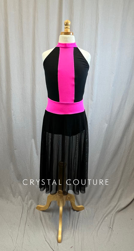 *Brand New* Mock Neck Neon Pink and Black Color Block High Slit Dress