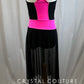 *Brand New* Mock Neck Neon Pink and Black Color Block High Slit Dress