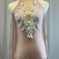 Custom Dusty Rose Leotard with Mesh Cape -Rhinestones, Appliques