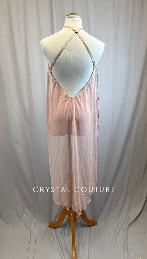 Custom Dusty Rose Leotard with Mesh Cape -Rhinestones, Appliques