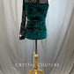 Dark Evergreen Velvet Set With Black Mesh Single Sleeve -Rhinestones, Hairpiece