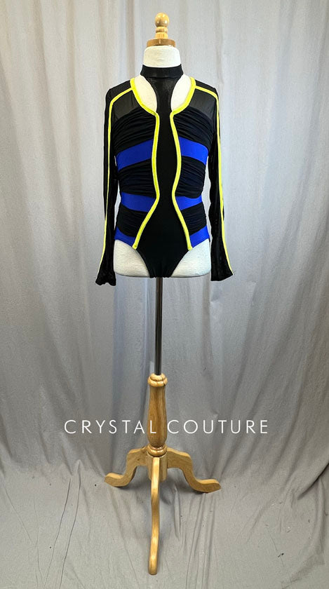 Black/Royal Blue/Neon Yellow Long Sleeve Leotard