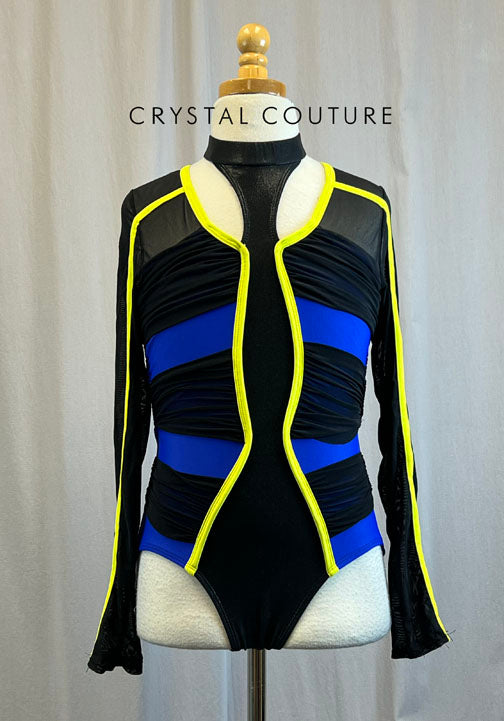 Black/Royal Blue/Neon Yellow Long Sleeve Leotard