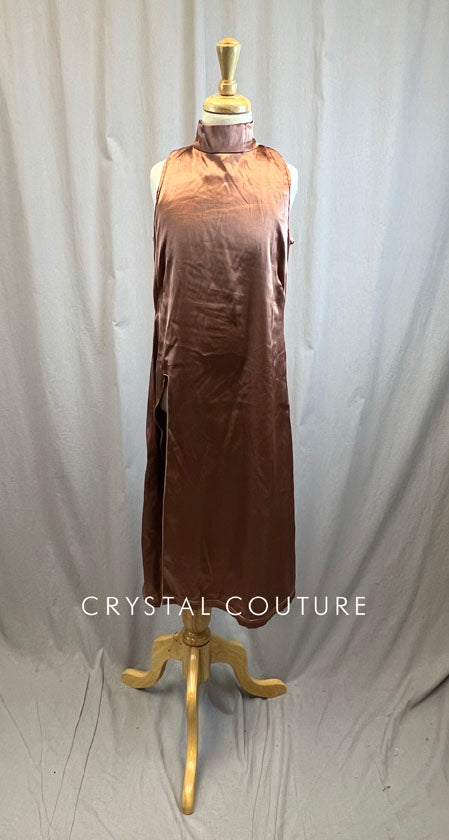 Copper Mock Neck Long Satin Dress
