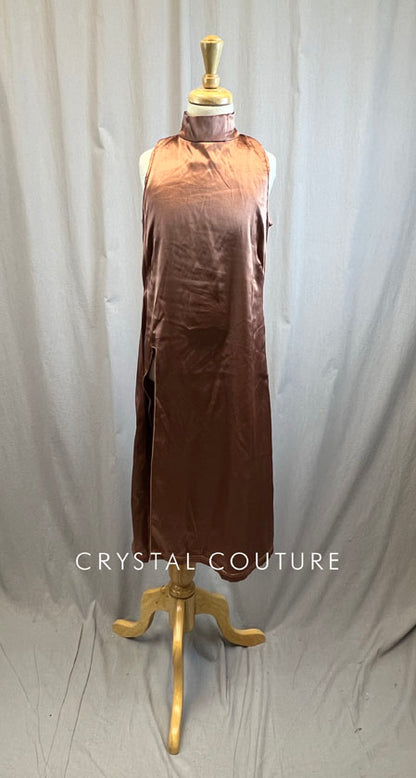 Copper Mock Neck Long Satin Dress