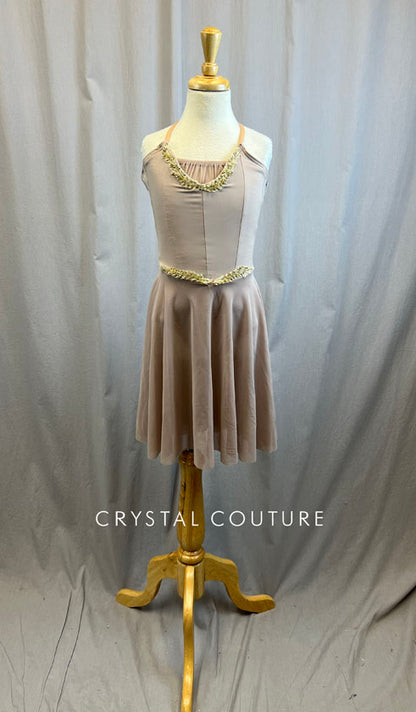 Custom Mauve Lycra and Mesh Spaghetti Strap Dress -Appliques, Accessories