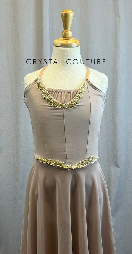 Custom Mauve Lycra and Mesh Spaghetti Strap Dress -Appliques, Accessories