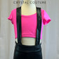 Neon Pink Short Sleeve Crop and Metallic Black Suspender Leggings -Accessories