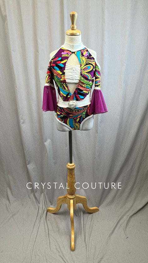 Hippie Leotard with Flowy Sleeves -Sequins, Rhinestone Buckle