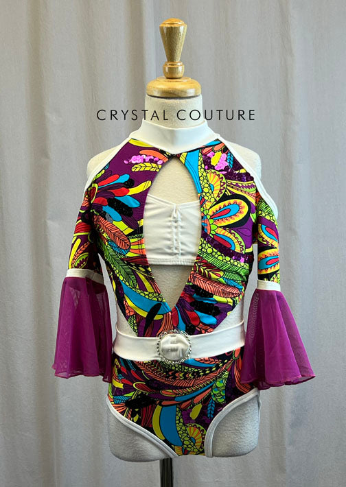 Hippie Leotard with Flowy Sleeves -Sequins, Rhinestone Buckle