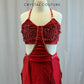 Custom Metallic Red Sequin and Beaded Fringe Lycra Dress -Rhinestones