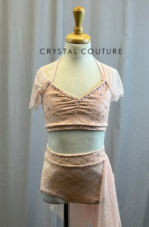 Baby Pink Lace and Mesh Skirt Set -Rhinestones