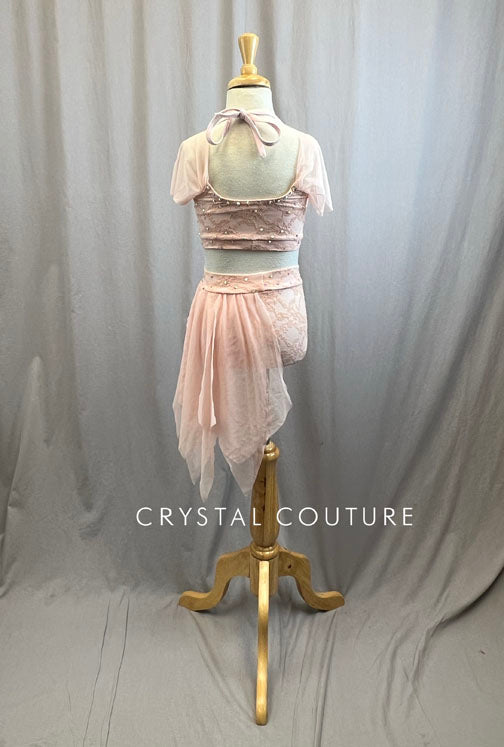 Baby Pink Lace and Mesh Skirt Set -Rhinestones