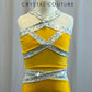 Mustard Yellow Cutout Velvet Leotard with Metallic Silver Outline -Rhinestones