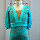 Nude and Teal Lace Leotard with Flutter Sleeves -Rhinestones, Hairpiece