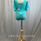 Nude and Teal Lace Leotard with Flutter Sleeves -Rhinestones, Hairpiece