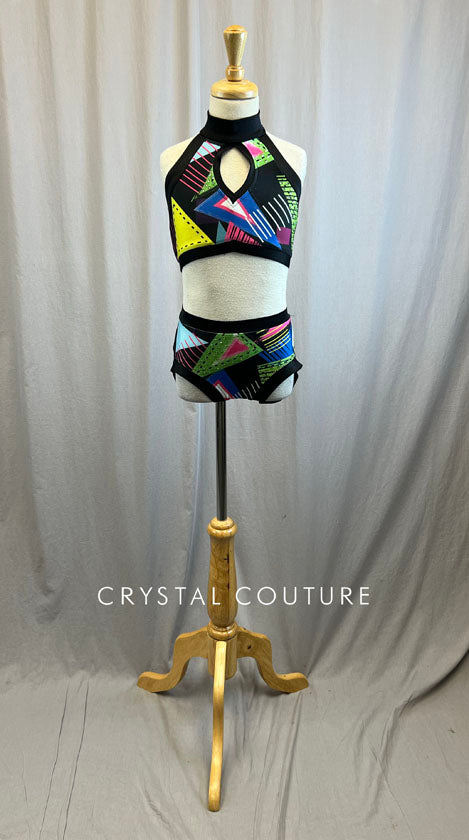 80s Style Halter Crop Top and Booty Shorts -Rhinestones