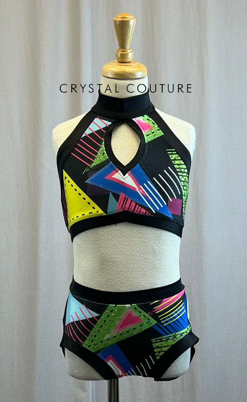 80s Style Halter Crop Top and Booty Shorts -Rhinestones