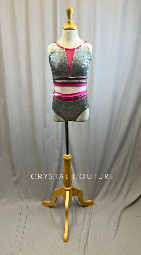 Silver Velour and Fuschia Tank Set -Rhinestones, Accessories