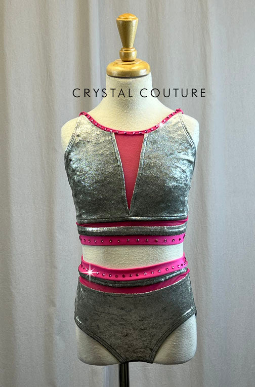 Silver Velour and Fuschia Tank Set -Rhinestones, Accessories