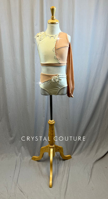Ivory and Nude Single Mesh Sleeve Set -Rhinestones, Appliques