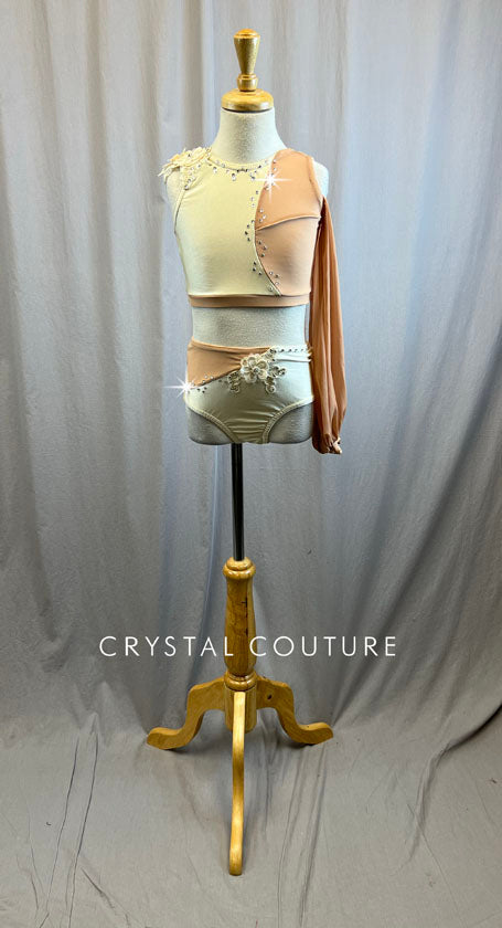 Ivory and Nude Single Mesh Sleeve Set -Rhinestones, Appliques