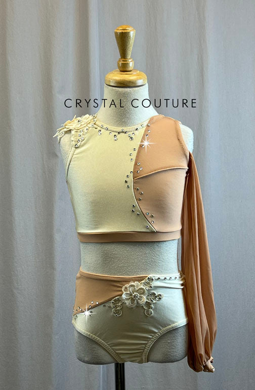 Ivory and Nude Single Mesh Sleeve Set -Rhinestones, Appliques