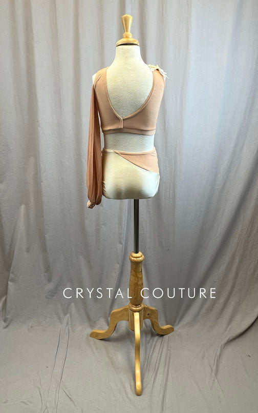 Ivory and Nude Single Mesh Sleeve Set -Rhinestones, Appliques