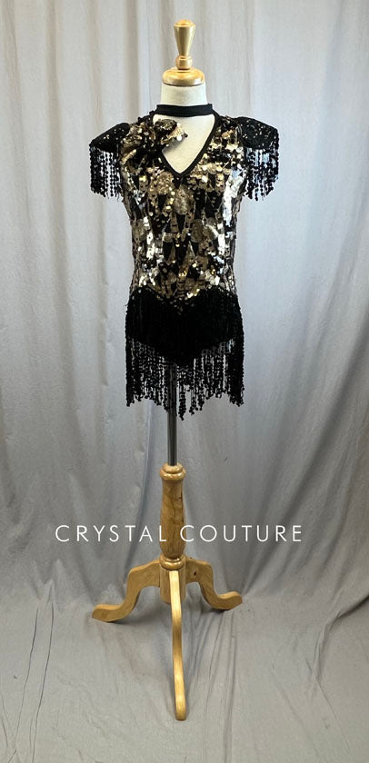 Black and Gold Sequin Flapper Dress -Headpiece