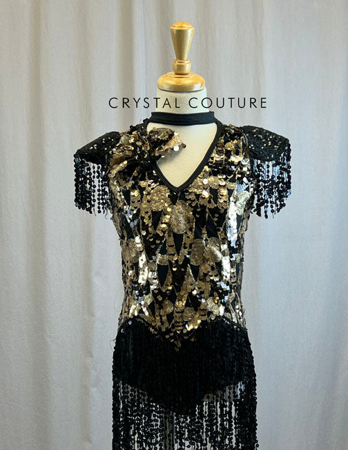Black and Gold Sequin Flapper Dress -Headpiece