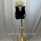 Nude and Black Velvet Sequined Leotard -Rhinestones, Appliques, Brooch