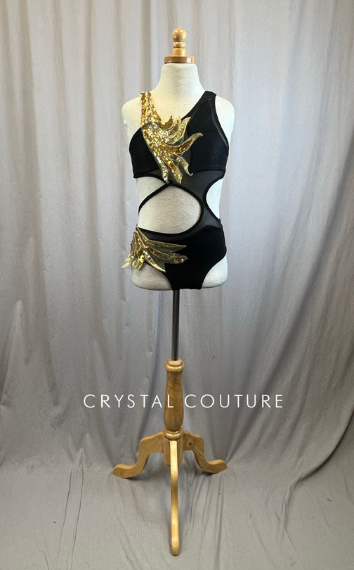 Matte Metallic Black Bra and Brief Set -Appliques