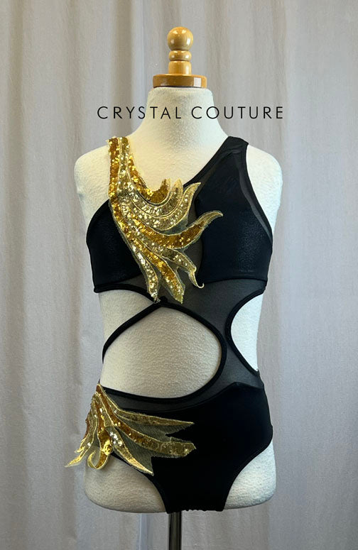 Matte Metallic Black Bra and Brief Set -Appliques