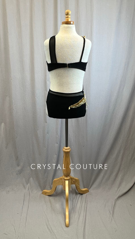 Matte Metallic Black Bra and Brief Set -Appliques