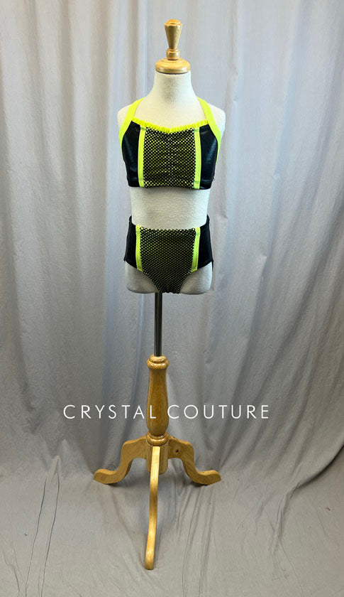 Neon Yellow and Matte Metallic Black Bra and Brief Set -Accessories