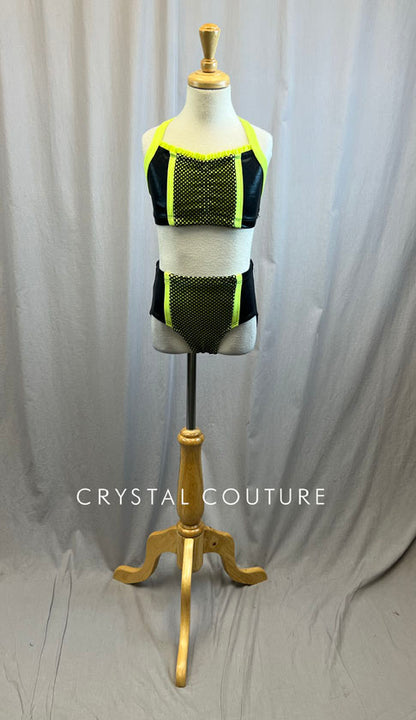 Neon Yellow and Matte Metallic Black Bra and Brief Set -Accessories