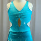 Aqua Sweetheart Fitted Asymmetrical Dress with High Slit -Rhinestones