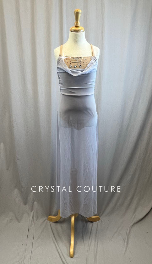 Nude Leotard with Pale Lavender Mesh Overdress- Rhinestones