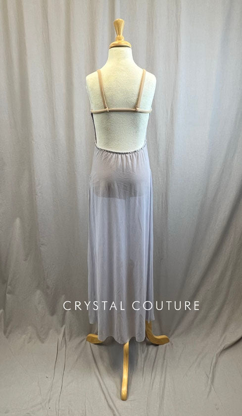 Nude Leotard with Pale Lavender Mesh Overdress- Rhinestones