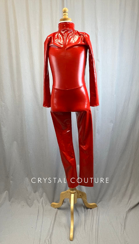 Red Latex Mock Neck Unitard