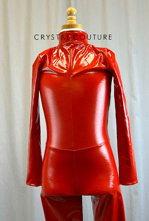 Red Latex Mock Neck Unitard