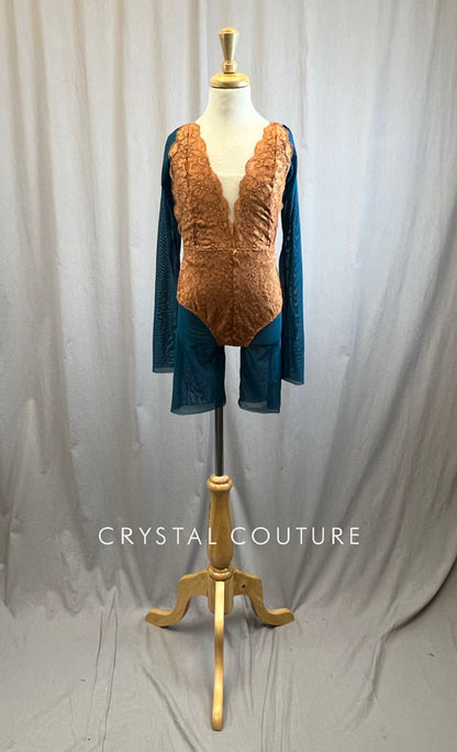 Custom Copper and Teal Lace Long Sleeve Biketard