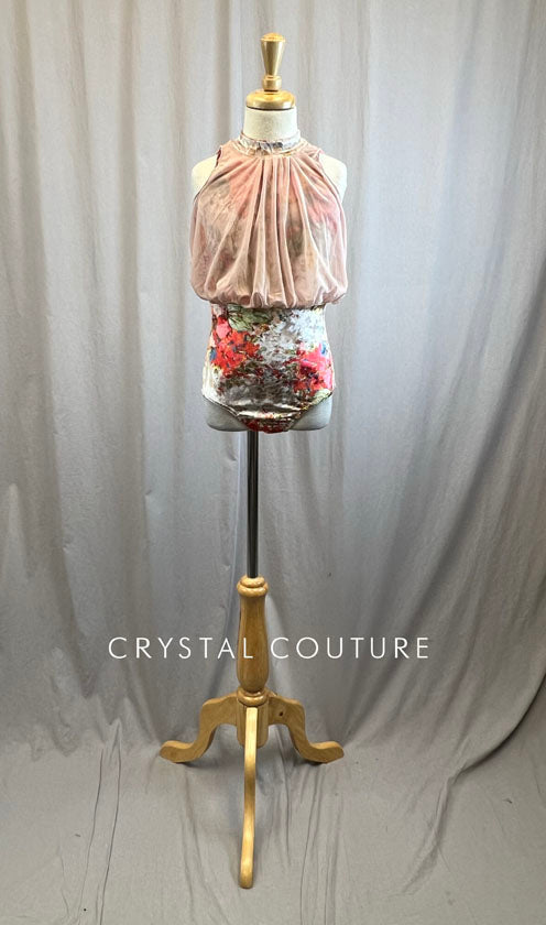 Floral Mock Neck Velvet Leotard