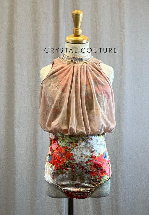 Floral Mock Neck Velvet Leotard