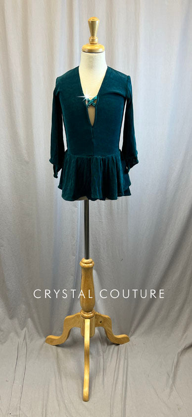 Custom Dark Teal Flowy Sleeve Top with Briefs -Rhinestones