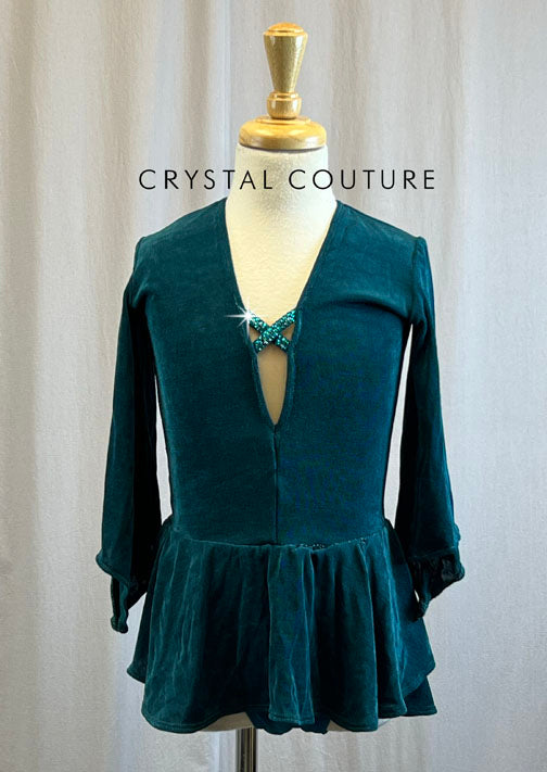 Custom Dark Teal Flowy Sleeve Top with Briefs -Rhinestones