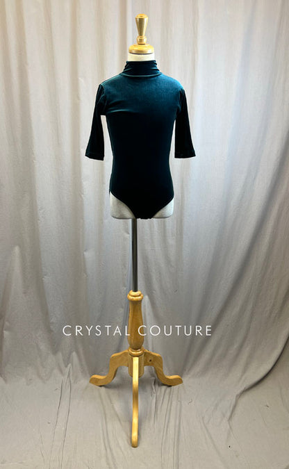 Dark Teal Velvet 3/4 Length Sleeve Leotard
