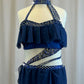 Custom Navy Ruffle Mesh Strappy Cut Out Dress -Rhinestones, Hairpiece