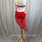 Custom Red Bra Top and Briefs with Flowing Mesh -Rhinestones, Appliques, Hairpiece